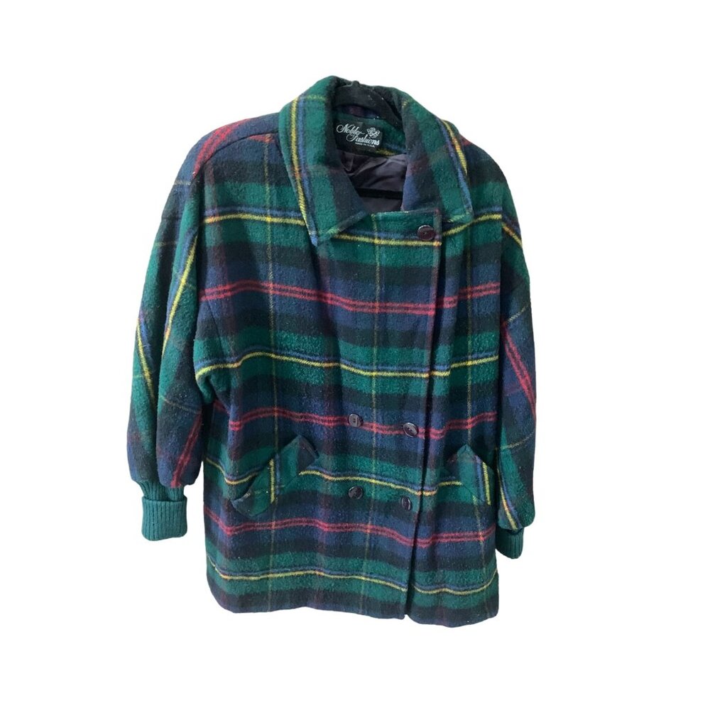 Noble Fashions Womens Size XL Winter Tartan Wool Mid Length Jacket Coat Made In
